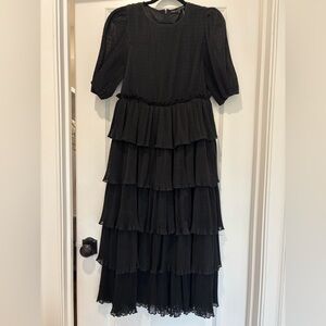 English Factory Black Tiered Midi Dress